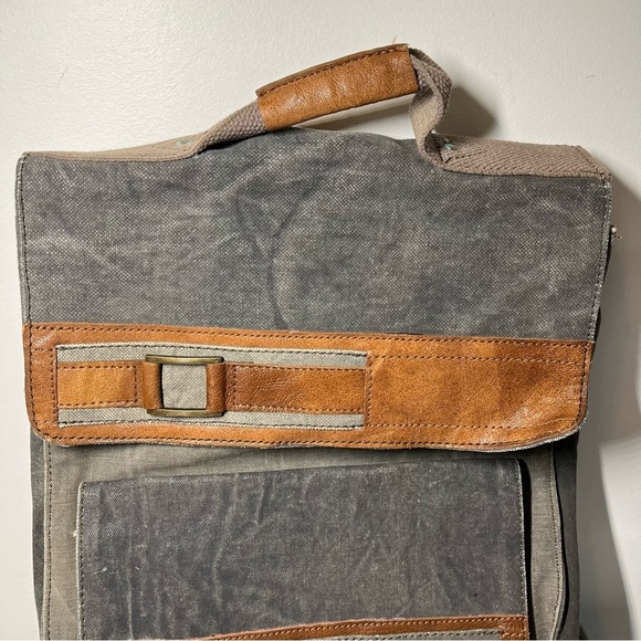 Mona B Canvas Laptop Backpack. Leather accents. "PARKER” - Picture 4 of 9
